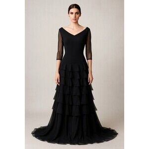 Chiara Boni La Petite Robe Couture Black Tiered Evening Gown Size 46 (US 10–12)
